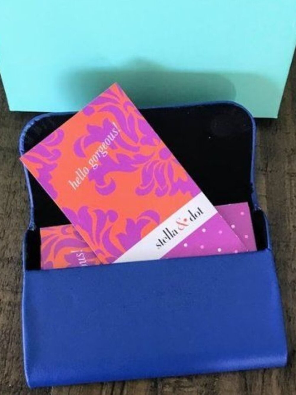 Stella & Dot Rare Leather Business Card Holder Royal Blue Magnetic Closure